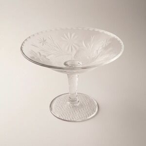 Antique Pairpoint Crystal Compote Dish 6" Etched Floral Pedestal Candy Bowl